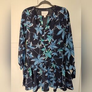 Anthropologie Mare Mare Floral Tunic Dress Lined Fun Detail Modest Trendy Sz XS